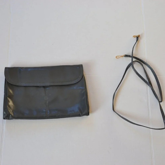 Vtg Grey Faux Leather Purse - Picture 8 of 12